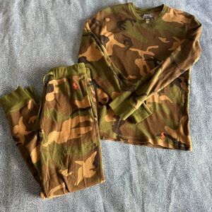Polo Ralph Lauren Waffle Knit Camo Thermal Sleepwear Set | Size S